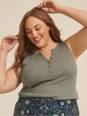 Maurices Olive Ribbed Henley Tank